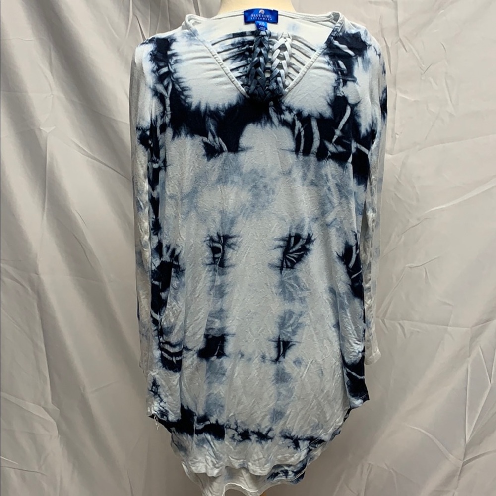 Blue Curl Beachwear Long Sleeve Tie Dye Coverup